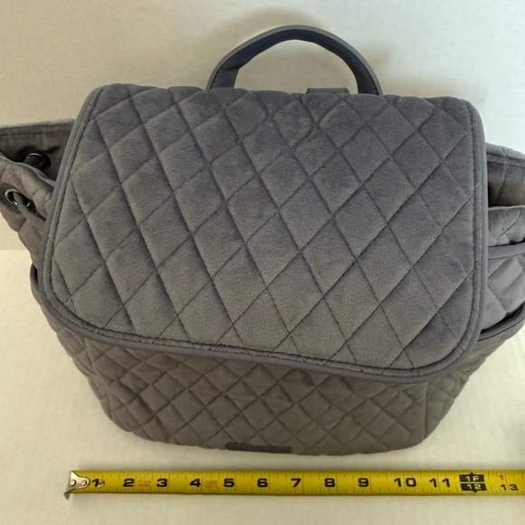 Vera Bradley Quilted Gray Velour/Velvet Drawstring Backpack Bag - Picture 11 of 13